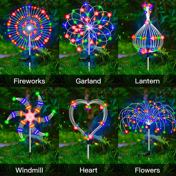 1 Pack Solar Firework Light Outdoor, IP65 Waterproof Solar Garden Flower Lights With 8 Lighting Modes, Decorative Fairy Lights W