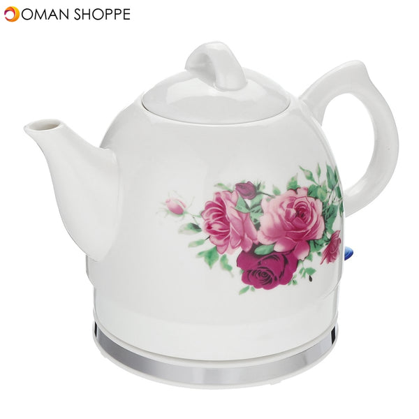 1.2L Electric Tea Water Kettle Ceramic Pot with Floral Rose Variable Temp White