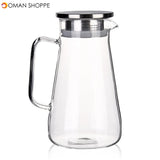 1.5L Clear Glass Pitcher Jug Water Drinking Tea Pot Carafe Stainless Steel Lid