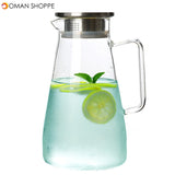 1.5L Clear Glass Pitcher Jug Water Drinking Tea Pot Carafe Stainless Steel Lid