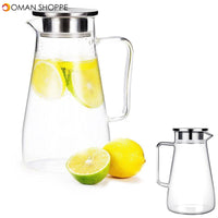 1.5L Clear Glass Pitcher Jug Water Drinking Tea Pot Carafe Stainless Steel Lid