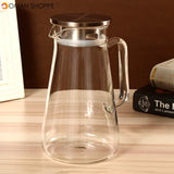 1.5L Clear Glass Pitcher Jug Water Drinking Tea Pot Carafe Stainless Steel Lid