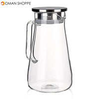 1.5L Clear Glass Pitcher Jug Water Drinking Tea Pot Carafe Stainless Steel Lid