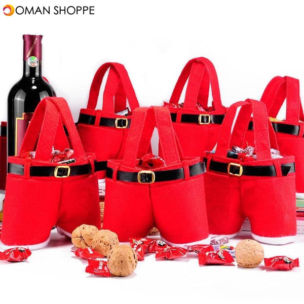 1 Peice Merry Christmas Gift Treat Candy Wine Bottle Bag Santa Claus Suspender Pants Trousers Decor Christmas Gift Bags