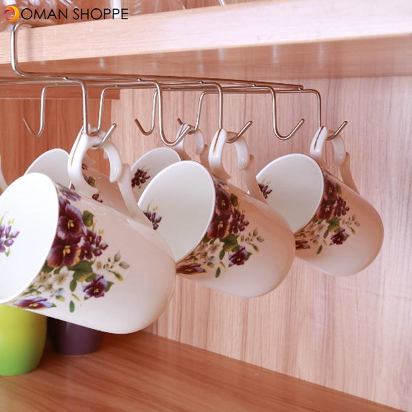 12 Hooks Stainless Steel Kitchen Storage Rack Cupboard Hanging Hook Shelf Dish Hanger Chest Storage