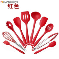 10PCS Silicone Kitchenware Non-stick Cookware Cooking Tool Spatula Ladle Egg Beaters Shovel Spoon Soup Kitchen Utensils Set