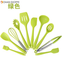 10PCS Silicone Kitchenware Non-stick Cookware Cooking Tool Spatula Ladle Egg Beaters Shovel Spoon Soup Kitchen Utensils Set