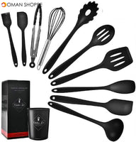 11 Pcs Silicone Kitchenware Non-Stick Cookware Cooking Tool Spatula Set-Red And Black Black-11Pcs