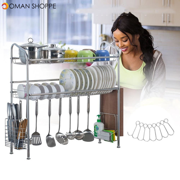 1/2 Layer Tier Stainless Steel Dish Drainer Cutlery Holder Rack Drip Tray Kitchen Tool For Single Sink