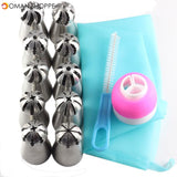 13Pcs/Set Russian Icing Piping Tips 1 Pcs Silicone Bag 1 Coupler Sphere Ball Nozzles Brush Cake Decorating DIY Dessert