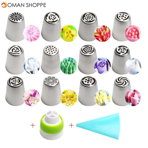 14pc/Set Stainless Steel Russian Tulip Icing Piping Nozzles Flower Cream Pastry Tips Nozzles Silicone Bag Kitchen Accessories