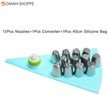 14pc/Set Stainless Steel Russian Tulip Icing Piping Nozzles Flower Cream Pastry Tips Nozzles Silicone Bag Kitchen Accessories