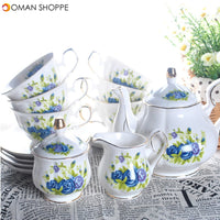 15pcs Fine Bone China Pottery Porcelain Elegant Coffee Tea Pot Cup Set Gifts