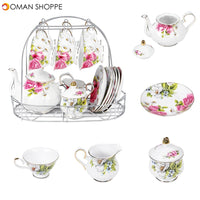 15pcs Fine Bone China Pottery Porcelain Elegant Coffee Tea Pot Cup Set Gifts