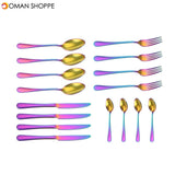 16PCS Cutlery Set Stainless Steel Rainbow Fork Spoon Kitchen Dinnerware Sets With Storage Box