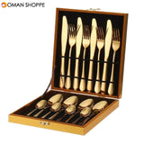 16PCS Cutlery Set Stainless Steel Rainbow Fork Spoon Kitchen Dinnerware Sets With Storage Box