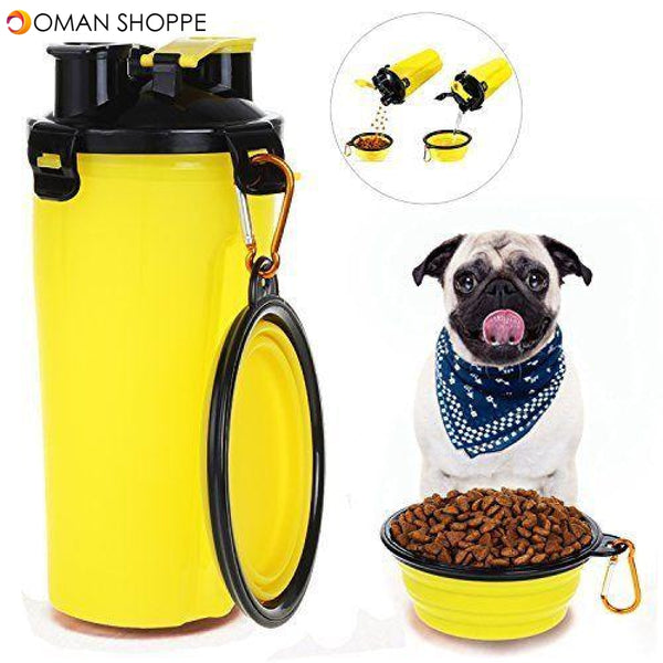 2 In 1 Pet Dog Food Water Bottle Portable Dog Travel Water Bottle With Dog Bowl Portable Pet food And Water Bottle With A Folding Bowl Feeder Dual Pet Food And Water Dispenser