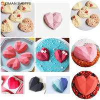 2 Pack Silicone Chocolate Mold, 8 Cavities 3D Diamond Heart Mold Heart Love Shaped Cake Molds(White and Pink)