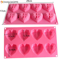 2 Pack Silicone Chocolate Mold, 8 Cavities 3D Diamond Heart Mold Heart Love Shaped Cake Molds(White and Pink)