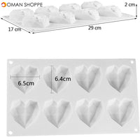 2 Pack Silicone Chocolate Mold, 8 Cavities 3D Diamond Heart Mold Heart Love Shaped Cake Molds(White and Pink)