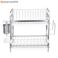 2 Tier Stainless Steel Drain Dish Rack Tableware Cutlery Drain Rack Kitchen Shelf Rack