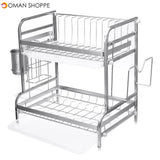 2 Tier Stainless Steel Drain Dish Rack Tableware Cutlery Drain Rack Kitchen Shelf Rack