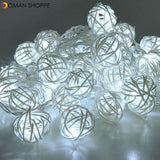 20/40 Rattan Balls LED String Lights Battery Garland Cotton Ball Light Chain Christmas Ball Lights