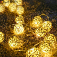 20/40 Rattan Balls LED String Lights Battery Garland Cotton Ball Light Chain Christmas Ball Lights