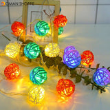 20/40 Rattan Balls LED String Lights Battery Garland Cotton Ball Light Chain Christmas Ball Lights