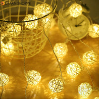 20/40 Rattan Balls LED String Lights Battery Garland Cotton Ball Light Chain Christmas Ball Lights