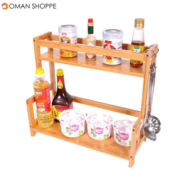 2/3 Tier Spice Herbs Jars Rack Holders Stand Natural Bamboo Wood Wall Mounted Storage for Kitchen Counter