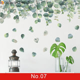 24 styles Green Leaves Wall Stickers for Bedroom Living room Dining room Kitchen Kids room DIY Vinyl Wall Decals Door Murals