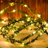 2M/3M/5M/10M Green Leaf Garland String Lights LED Flexible Copper Artificial Leaf Vine Lights for Christmas Wedding Party Decor