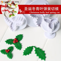 2Pcs/Lot Holly Leaves Leaf Cake Tools Fondant Decorating Plunger Cutters Christmas