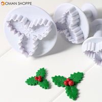 2Pcs/Lot Holly Leaves Leaf Cake Tools Fondant Decorating Plunger Cutters Christmas