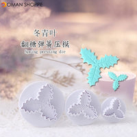 2Pcs/Lot Holly Leaves Leaf Cake Tools Fondant Decorating Plunger Cutters Christmas