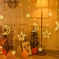 3.5M 220V LED Moon Star Lamp Christmas Garland String Lights Fairy Curtain Light For New Year Party Bar Wedding Holiday Decor