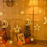 3.5M 220V LED Moon Star Lamp Christmas Garland String Lights Fairy Curtain Light For New Year Party Bar Wedding Holiday Decor