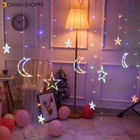 3.5M 220V LED Moon Star Lamp Christmas Garland String Lights Fairy Curtain Light For New Year Party Bar Wedding Holiday Decor