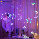 3.5M 220V LED Moon Star Lamp Christmas Garland String lights Fairy Curtain light Outdoor For Holiday Wedding  Party Decoration