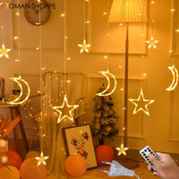 3.5M 220V LED Moon Star Lamp Christmas Garland String lights Fairy Curtain light Outdoor For Holiday Wedding  Party Decoration