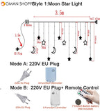 3.5M 220V LED Moon Star Lamp Christmas Garland String lights Fairy Curtain light Outdoor For Holiday Wedding  Party Decoration