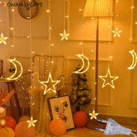 3.5M 220V LED Moon Star Lamp Christmas Garland String lights Fairy Curtain light Outdoor For Holiday Wedding  Party Decoration