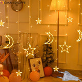 3.5M 220V LED Moon Star Lamp Christmas Garland String lights Fairy Curtain light Outdoor For Holiday Wedding  Party Decoration