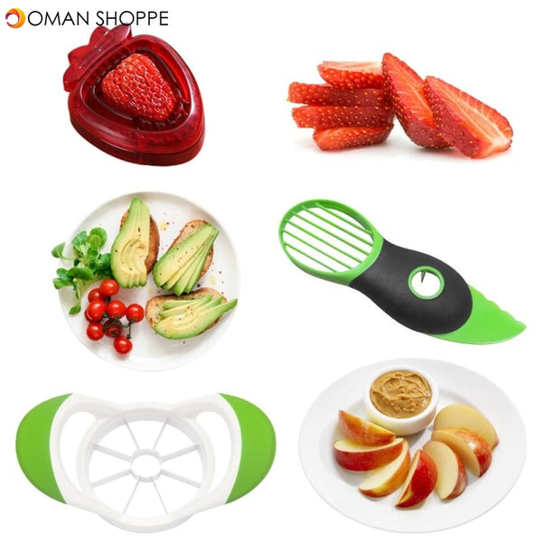 3 In1 Avocado Slicer Shredder Apple Slicer Divider Strawberry Cutter Tool Fruit Splitter Scoop Separator Portable Kitchen Gadget