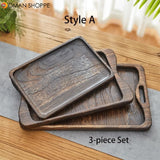 3-piece Set Paulownia Wood Serving Tray Tea Tray Food Tray Rectangular Solid Wood Chinese Gongfu Tea Set Tray