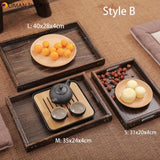 3-piece Set Paulownia Wood Serving Tray Tea Tray Food Tray Rectangular Solid Wood Chinese Gongfu Tea Set Tray