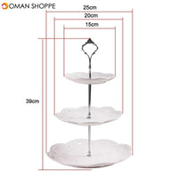 3 Tiers Round Serving Tray Platters Dessert Cake Plate Stand Holder Metal Rod Pad For Wedding Party Dinners Birthday Rack Tool