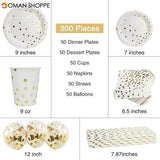 300Pcs Disposable Paper Dinner Dessert Plates Cups Napkins Balloons Straws Set