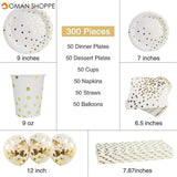 300Pcs Disposable Paper Dinner Dessert Plates Cups Napkins Balloons Straws Set